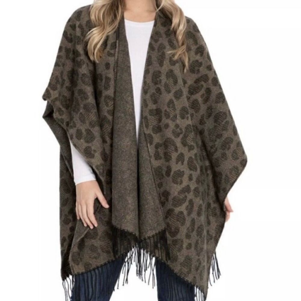 Woolrich Leopard Print Poncho Sweater
